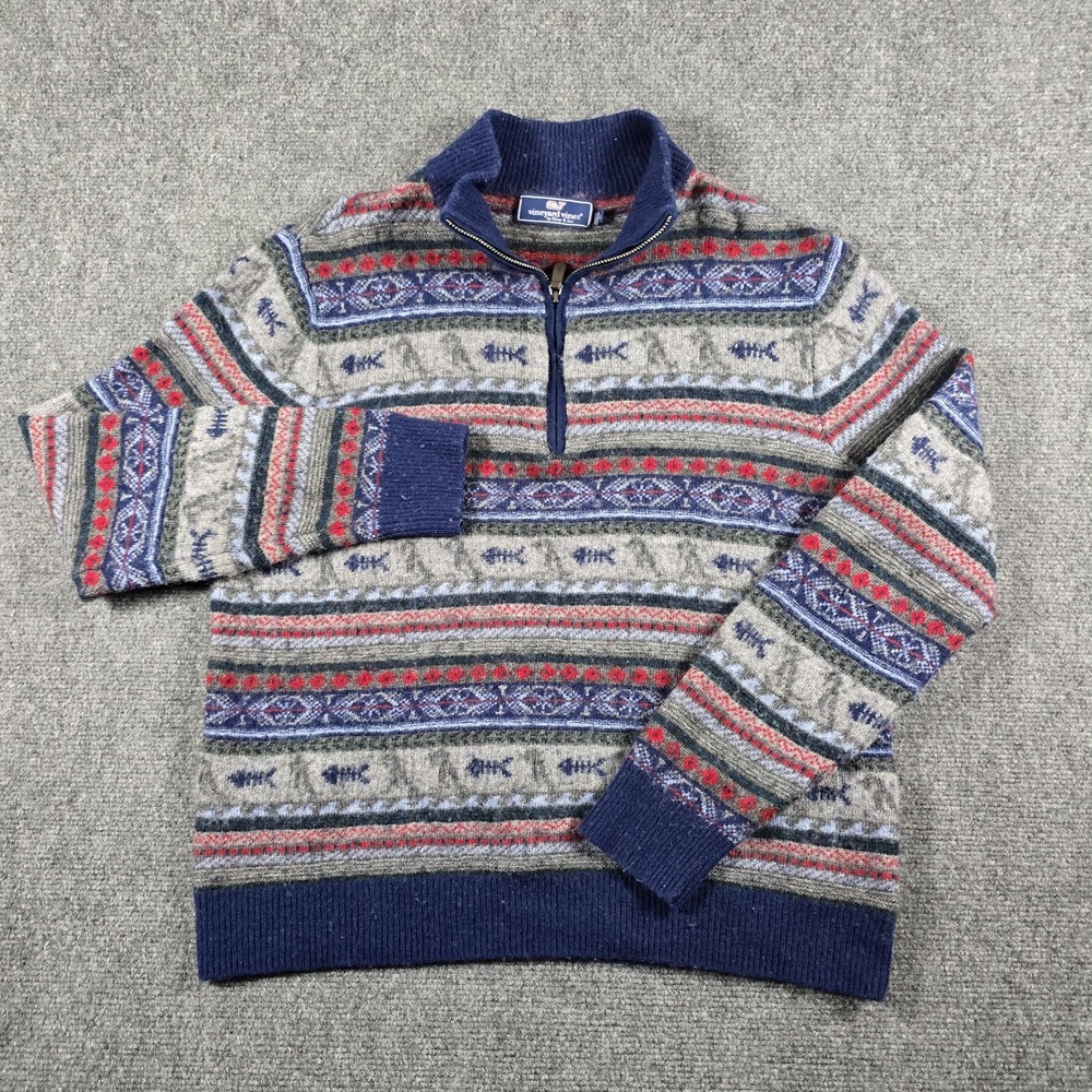 Vineyard Vines Fair Isle Merino Wool Alpaca 1/4 Zip Sweater Men's S